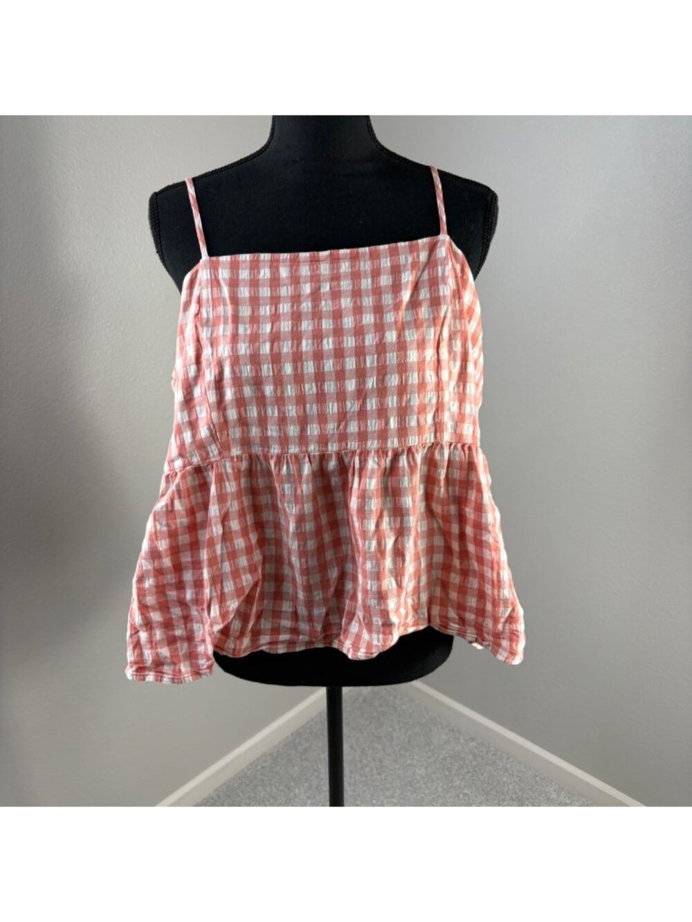 Wild Fable Tank Top XXL Smocked Gingham Orange White Cottagecore Farm Girl